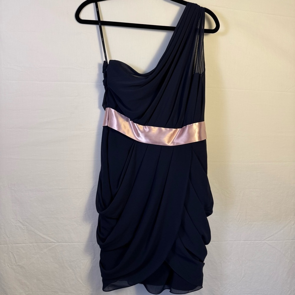 WTOO Watters & Watters Navy Blue One-Shoulder Dress Womens Size 10